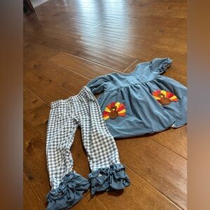 Emma Blake smocks outfit size 3t girls thanksgiving turkeys